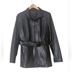 Jones New York 100% Genuine Leather Classic Tailored Belted Jacket, Size L